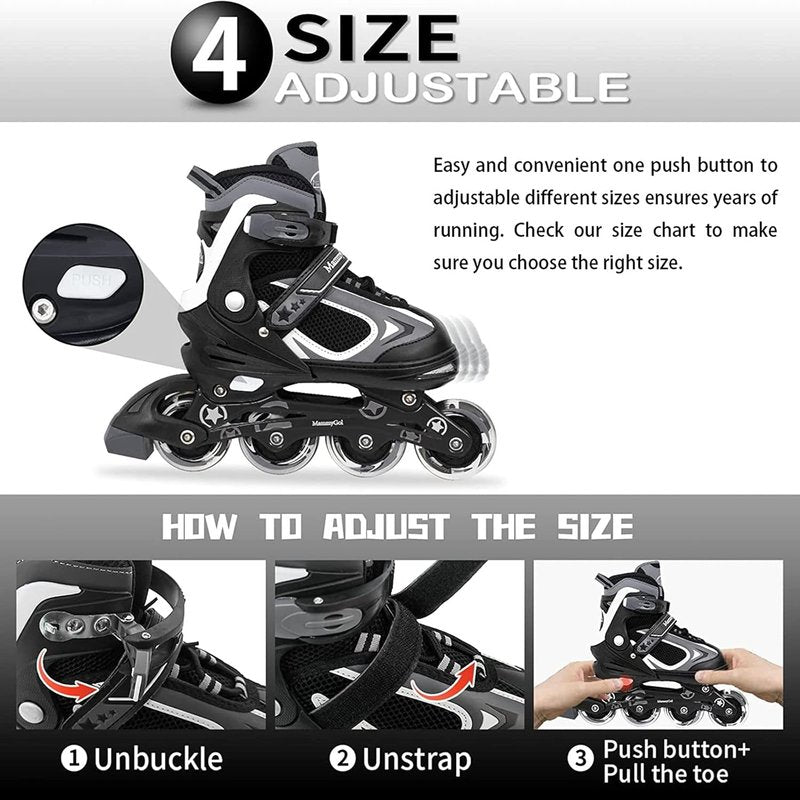 Adjustable Inline Skates for Kids - Light-Up Wheels | Ages 4-16