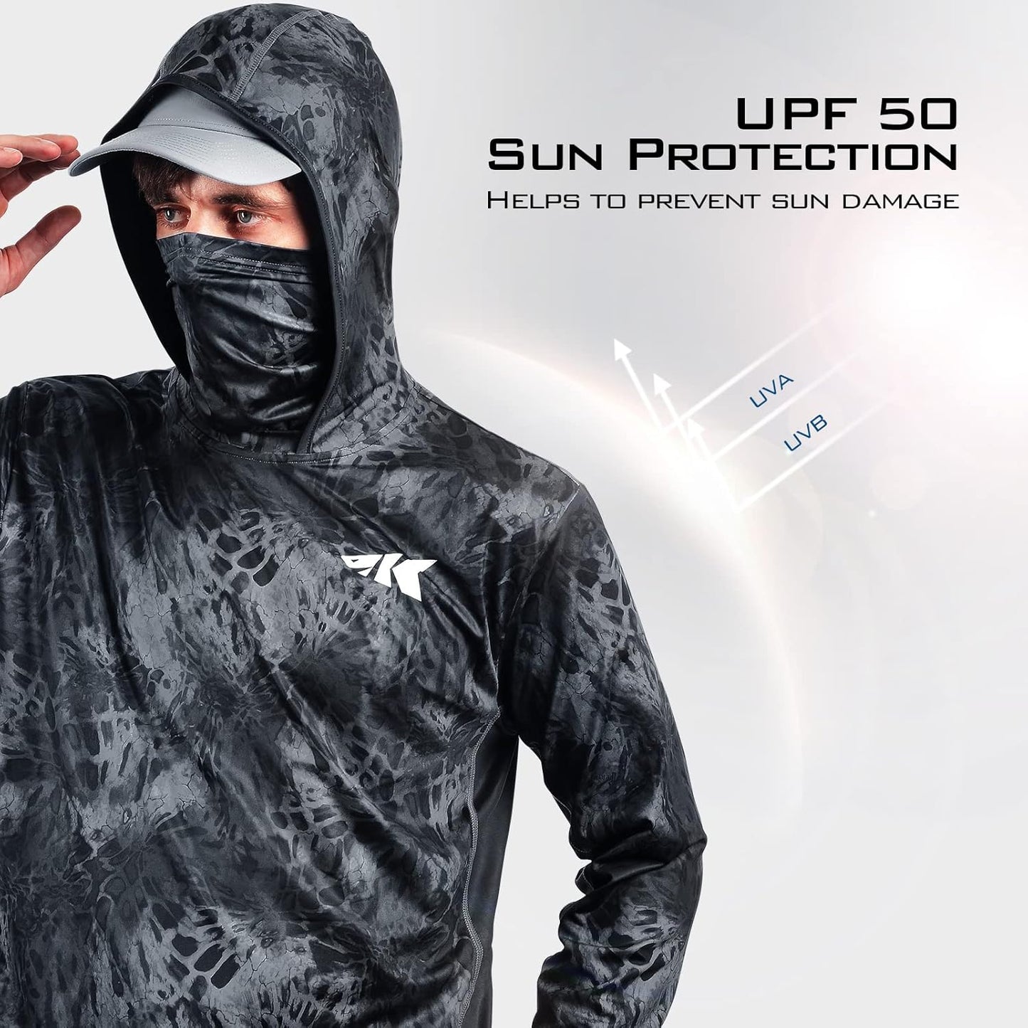 KastKing Men's UPF 50 Long Sleeve Fishing Hoodie - UV Protection, Lightweight & Comfortable