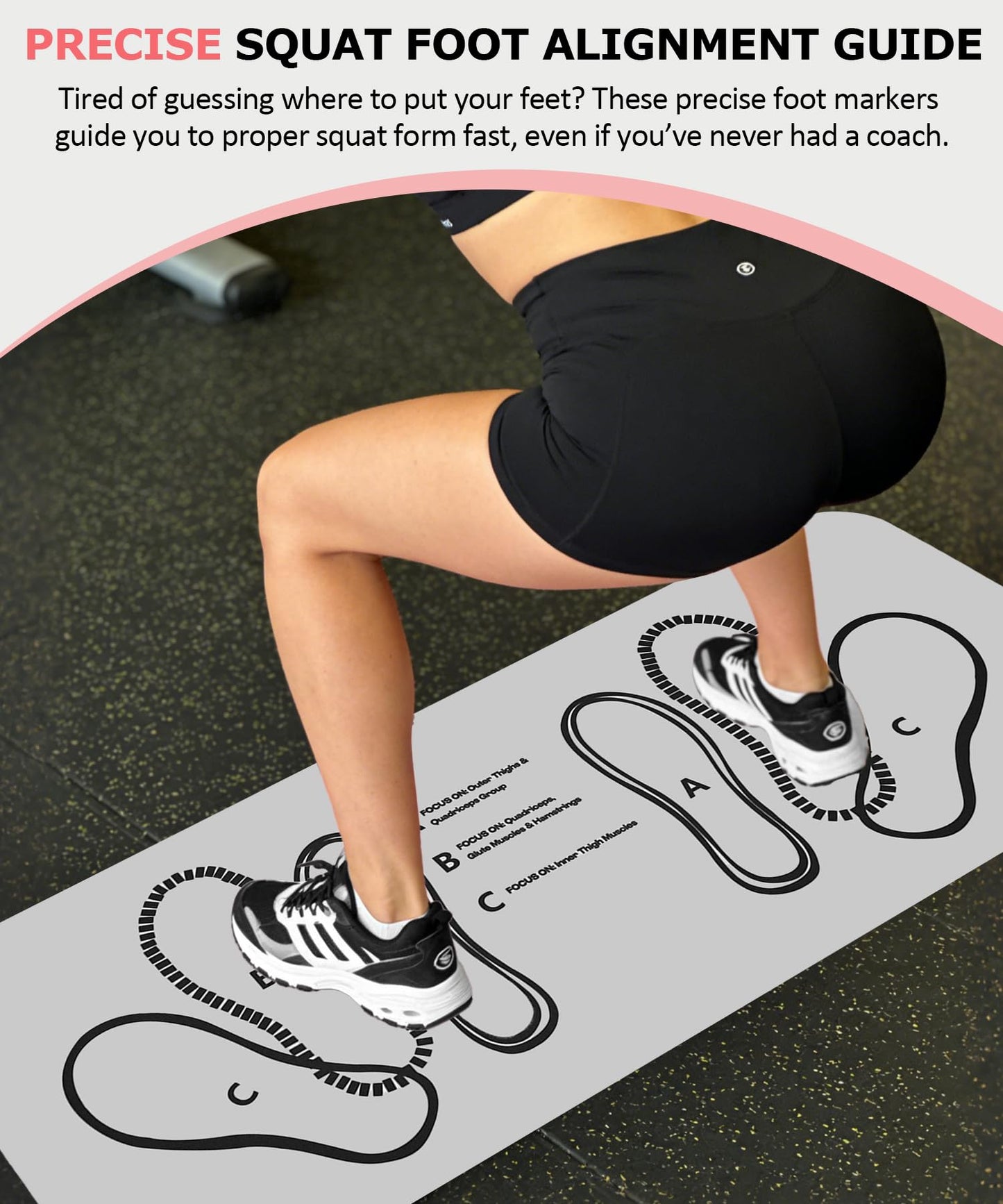 Squat Mat with Foot Position,Large Non-Slip Squat Target Pad， Pad 31.5'' X13.8'',6mm Thickness Squat Mat Foot Positioning, Exercise Mat for Squats, Leg and Abdominal Workouts