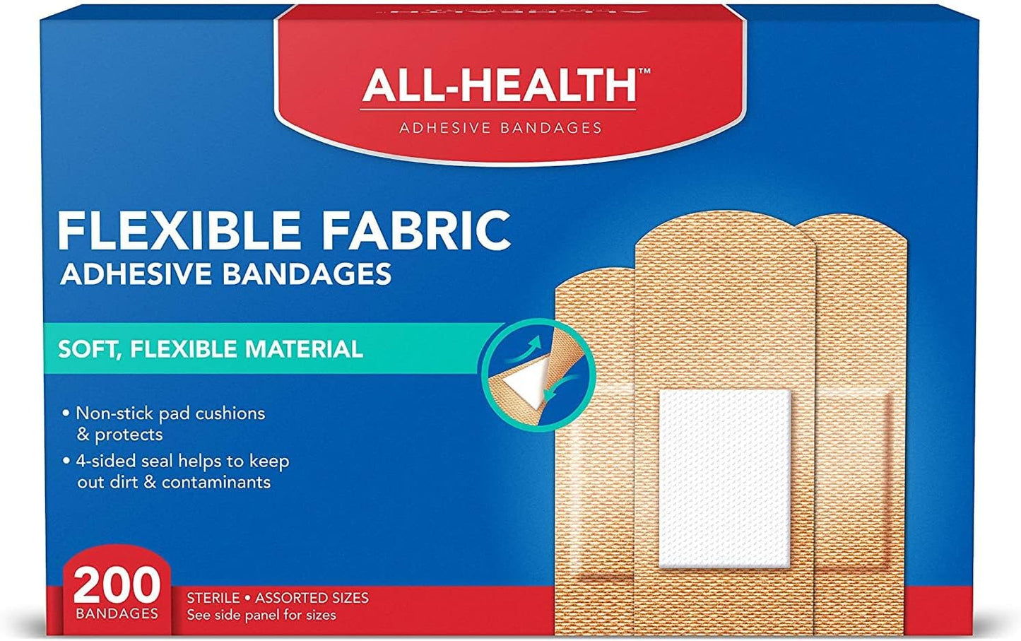 Adhesive Fabric Bandages - 200 Count Assorted Sizes | Soft, Flexible Material for First Aid & Wound Care