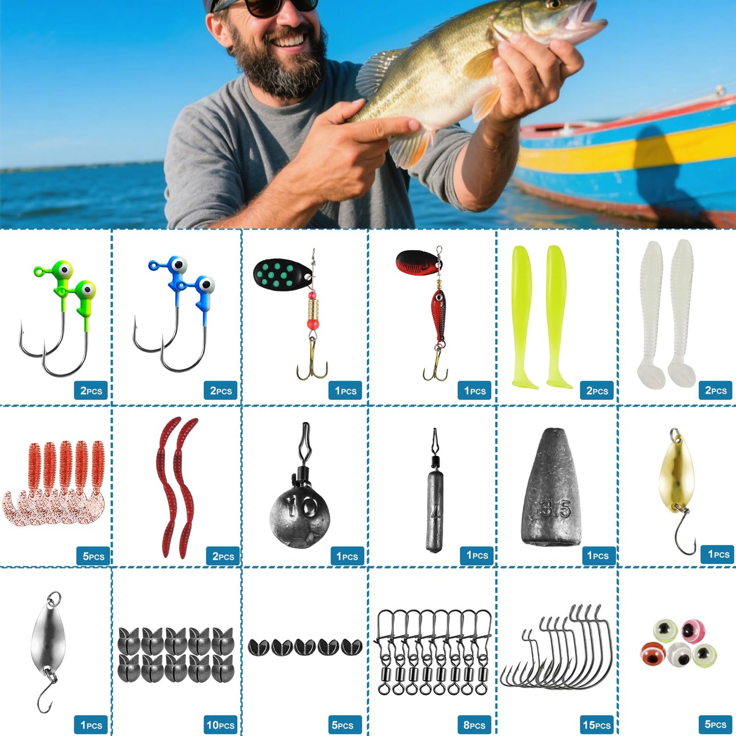SANWEAL Multi Jointed Fishing Lures Kit, 6PCS / 10PCS 2 Sizes Slow Sinking Swimbait Hard Baits with 3D Eyes and Treble Hooks for Bass Trout Walleye Pike, Freshwater Saltwater (4 Color Mix)