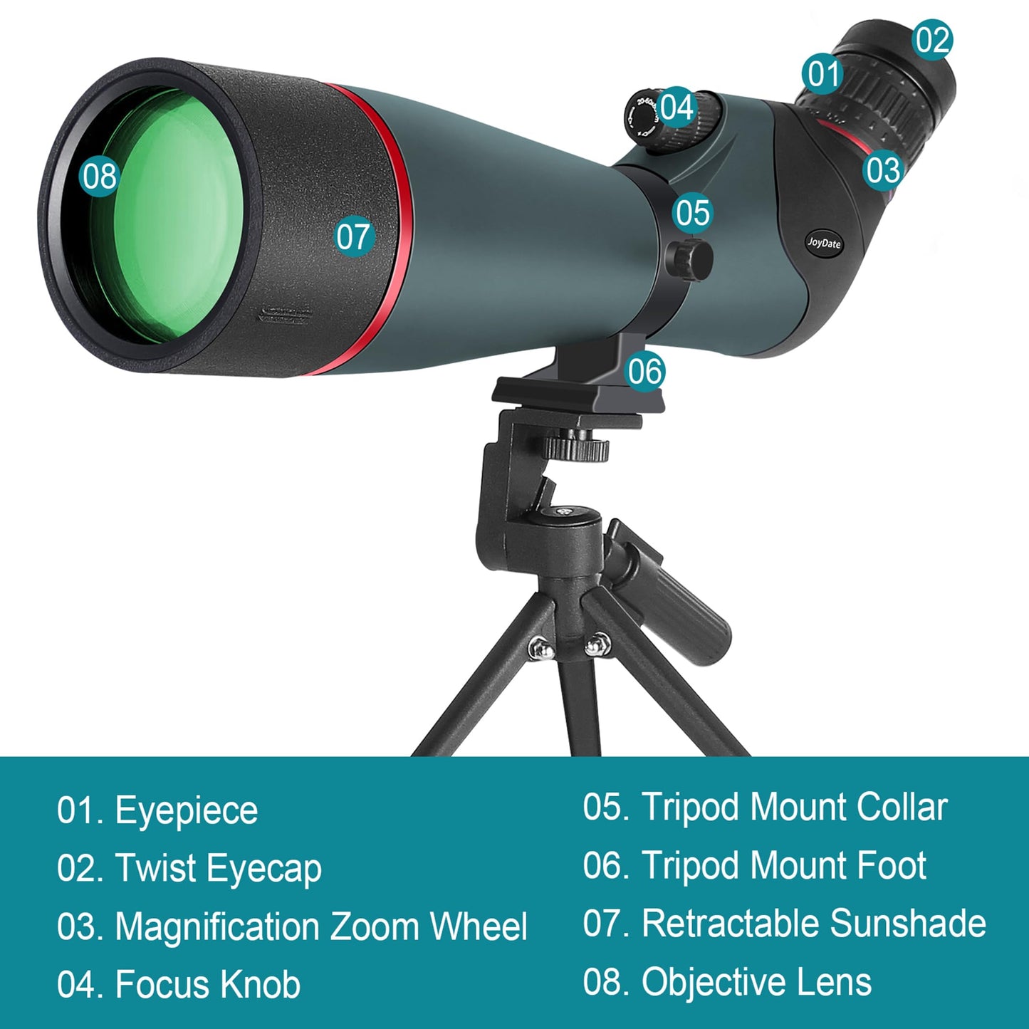 Joydate 20-60x80 Spotting Scopes for Bird Watching, BAK4 Waterproof Spotting Scope for Wildlife Viewing Hiking Camping, HD Spotter Scope with Tripod Smartphone Holder and Carrying Bag