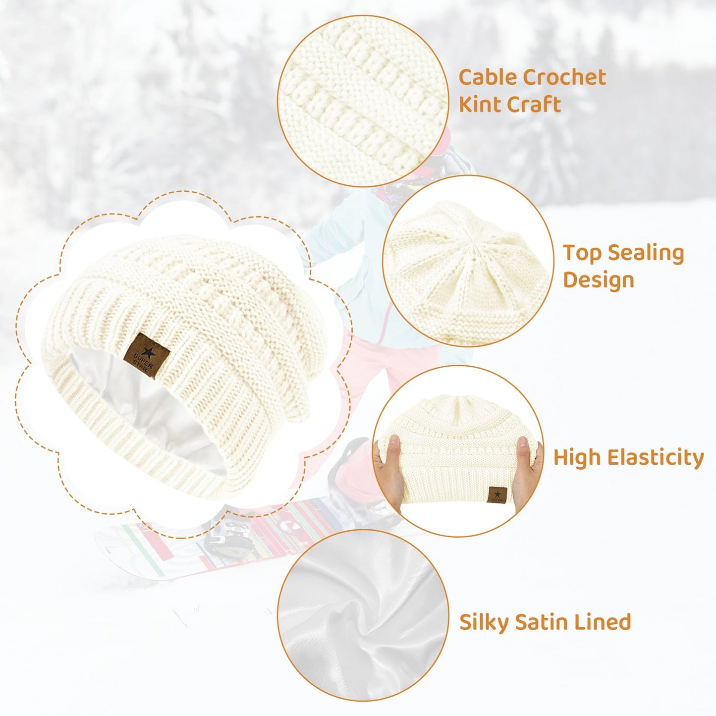 Century Star 3 Pack Baby Winter Hat Satin Lined Baby Beanie for Boys Girls Warm Knit Infant Toddler Hats Cap Black&White&Pink 6-36 Months