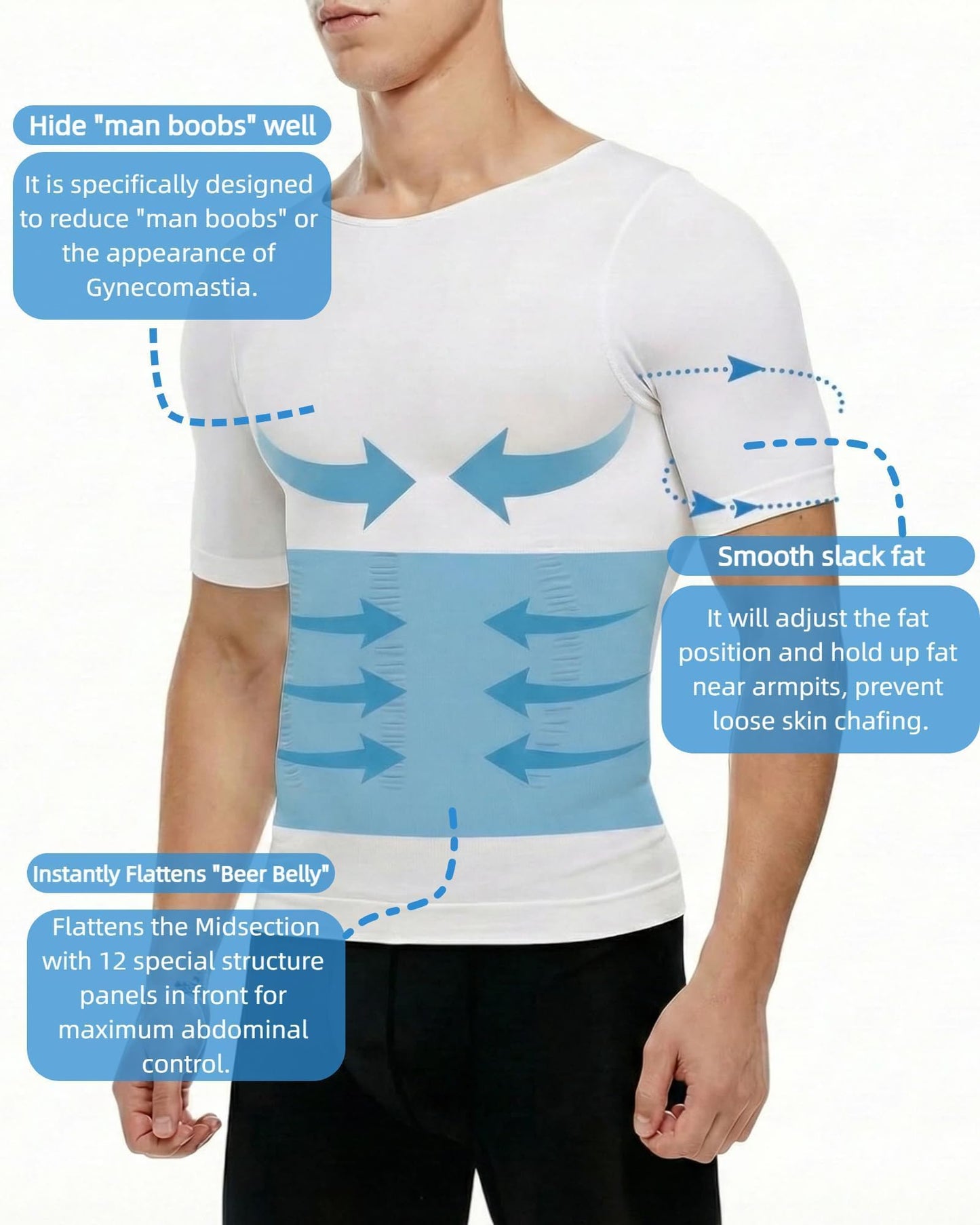 Men's Slimming Body Shaper Vest Undershirt Abs Abdomen Slim Tank Top White