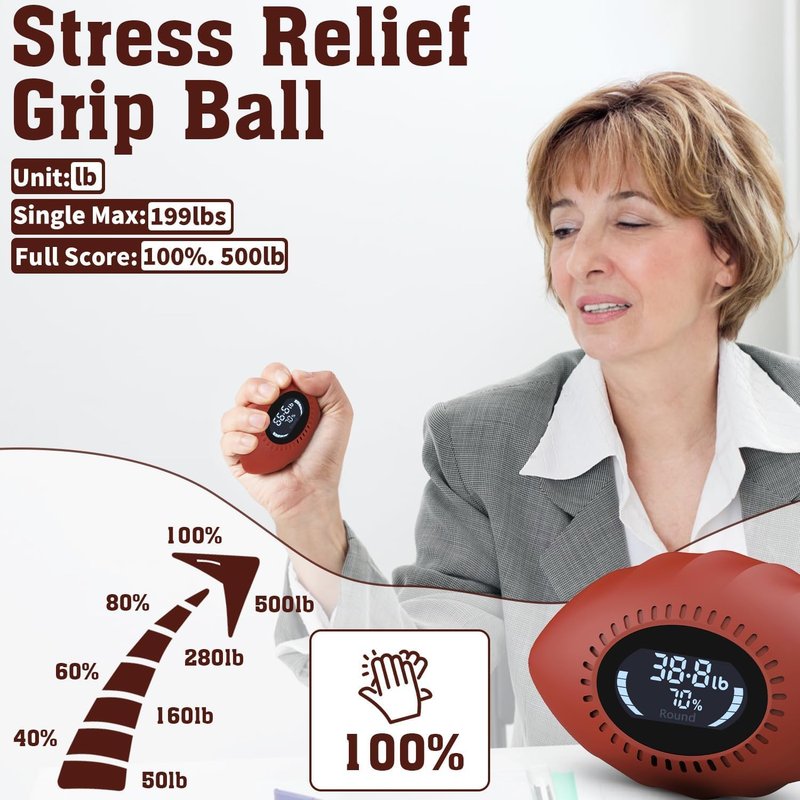 DIOTUSS Digital Stress Relief Grip Ball for Adults & Kids, Grip Strength Tester, Hand Strength Gripper up to 220lbs, Forearm Strengthener with Progress Bars & Cheer Sound, Fitness Gift (Brown)