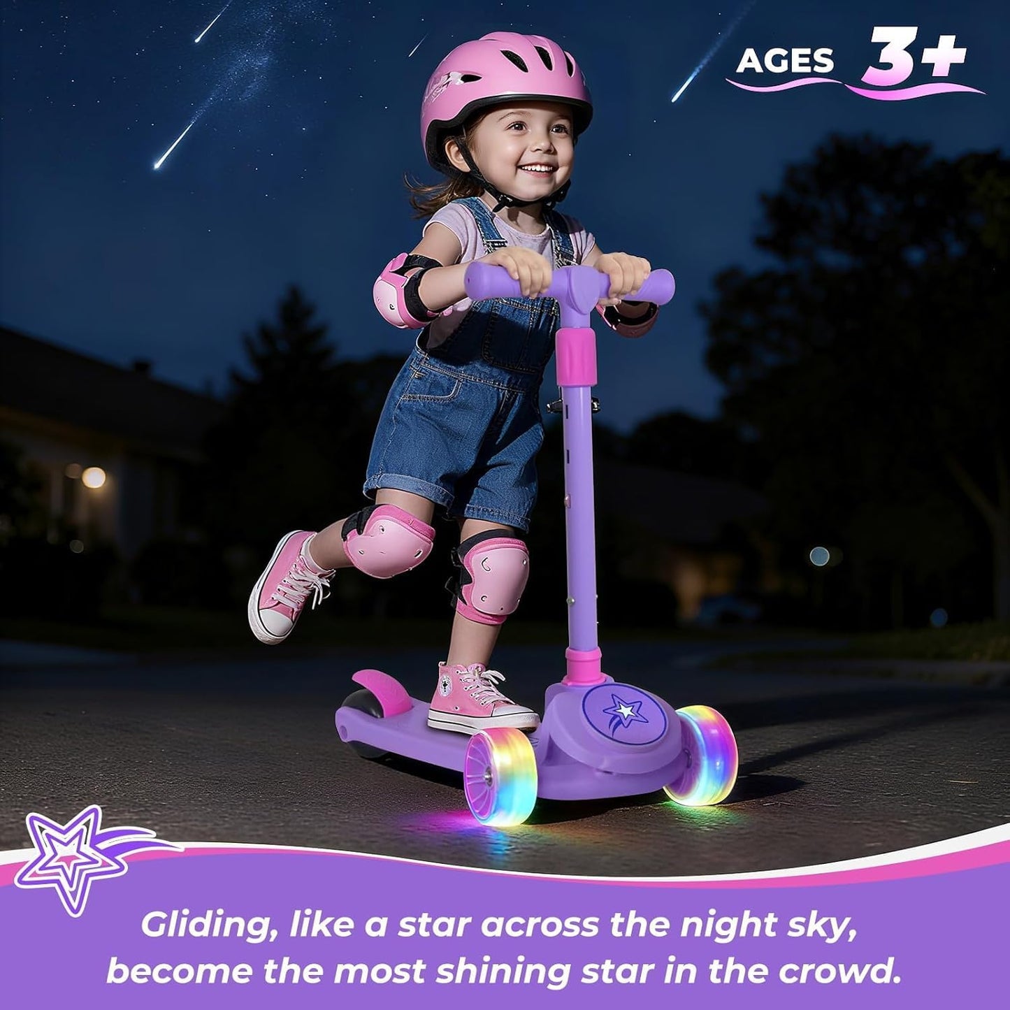 Kids Scooter for Girls & Boys - Light Up Wheels, Adjustable Height, Lean-to-Steer | Ages 3-8, Supports Up to 110 LBS