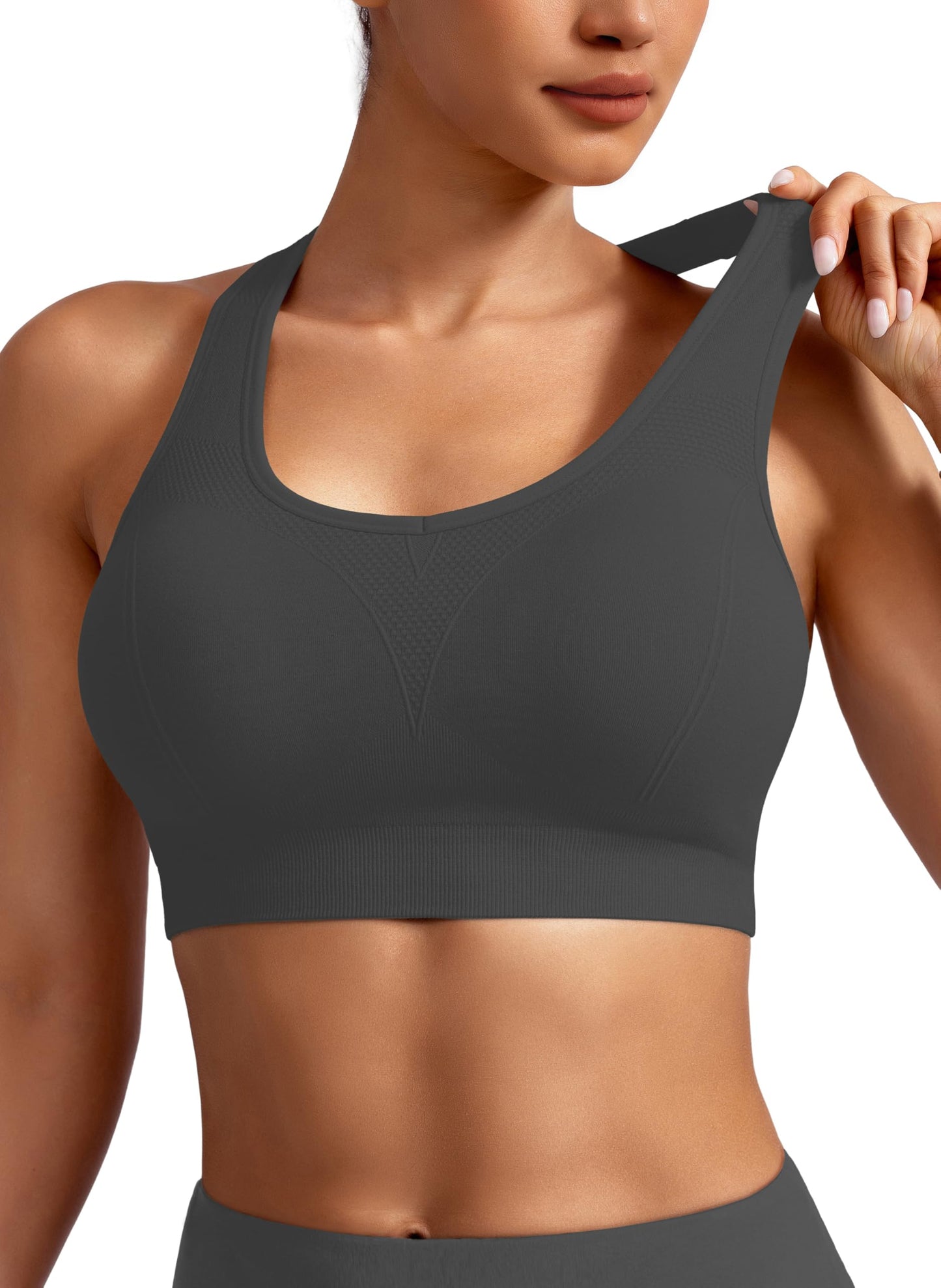 MIRITY Women Racerback Sports Bras - High Impact Workout Gym Activewear Bra Pack of 5 Color 1 Large