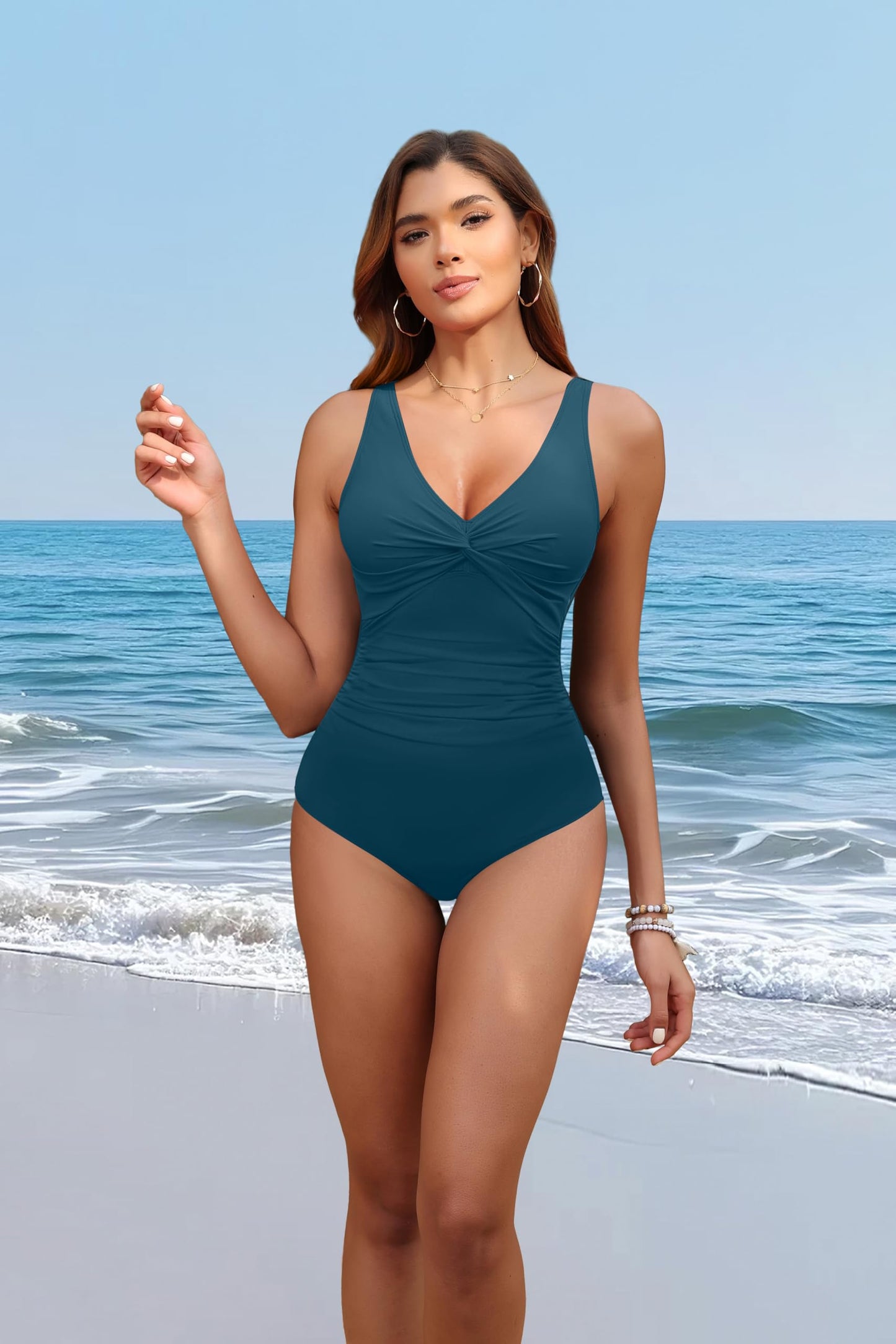 Holipick Green Women Tummy Control One Piece Swimsuit - Push Up Bathing Suit Full Coverage Slimming Swimwear 18 Plus (US 18W)