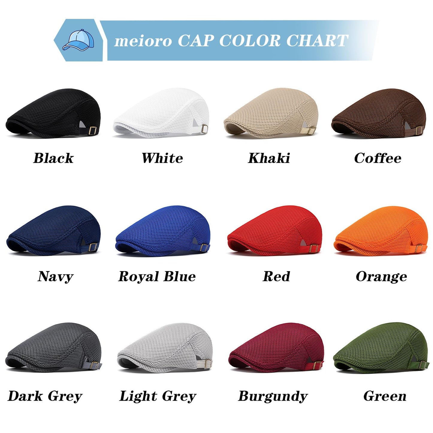 meioro Mens Breathable Mesh Summer Hat Adjustable Flat Cap Newsboy Beret Ivy Cap Irish Cabbie Fishing Hats（White）