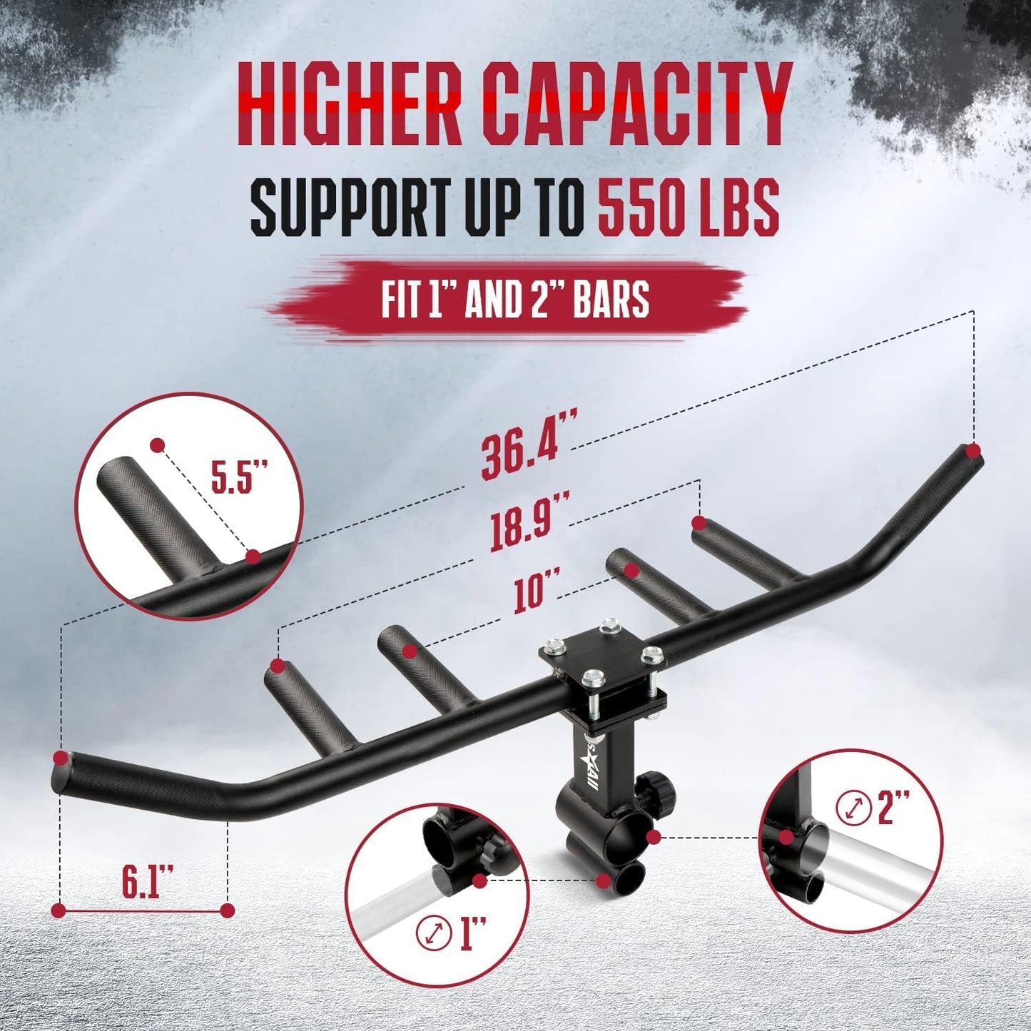 Yes4All 550lbs Multi Grip Rowing Handle, T Row Attachment for Muscle Training - Premium Steel 1 inch & 2 inch Bar Compatibility, Any Height Fit, Superior Grip