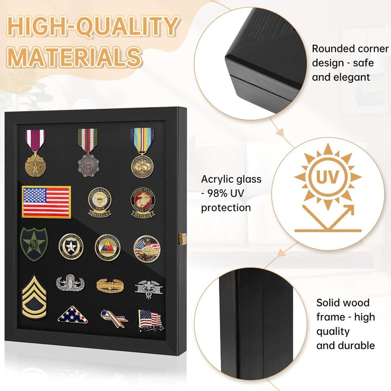 Pin Collection Display Case - 16x12 Acrylic Case with 98% UV Protection for Military Medals, Jewelry Pins & Collectibles
