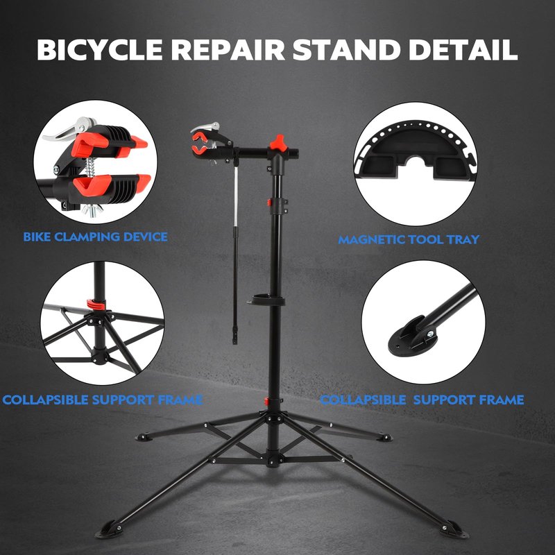 FAHKNS Bike Repair Stand Floor: Height Adjustable Bicycle Workshop Stand with Tool Tray for Road & Mountain Bikes, Red/Black