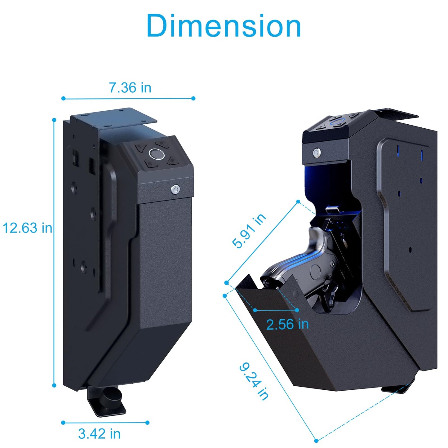 Gun Safe Biometric Quick Access Handgun Safes for Pistols Bedside Fingerprint Pistol safe Nightstand Smart Gun Safety Wall Mount Desk Keypad Key