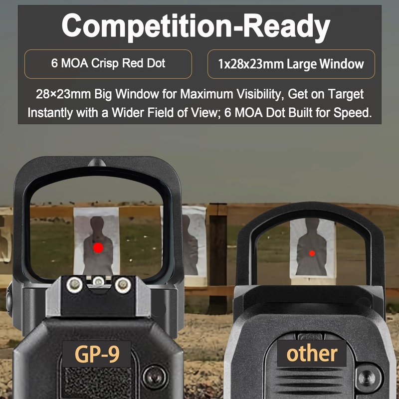 6 MOA Large Window Red/Green Dot Sights - GOWUTAR GP-9 RMR Footprint Red Dot Optic - Motion Awake - 7075 Aluminum IPX7 Waterproof Open Reflex Sights (Red Dot, Orange)