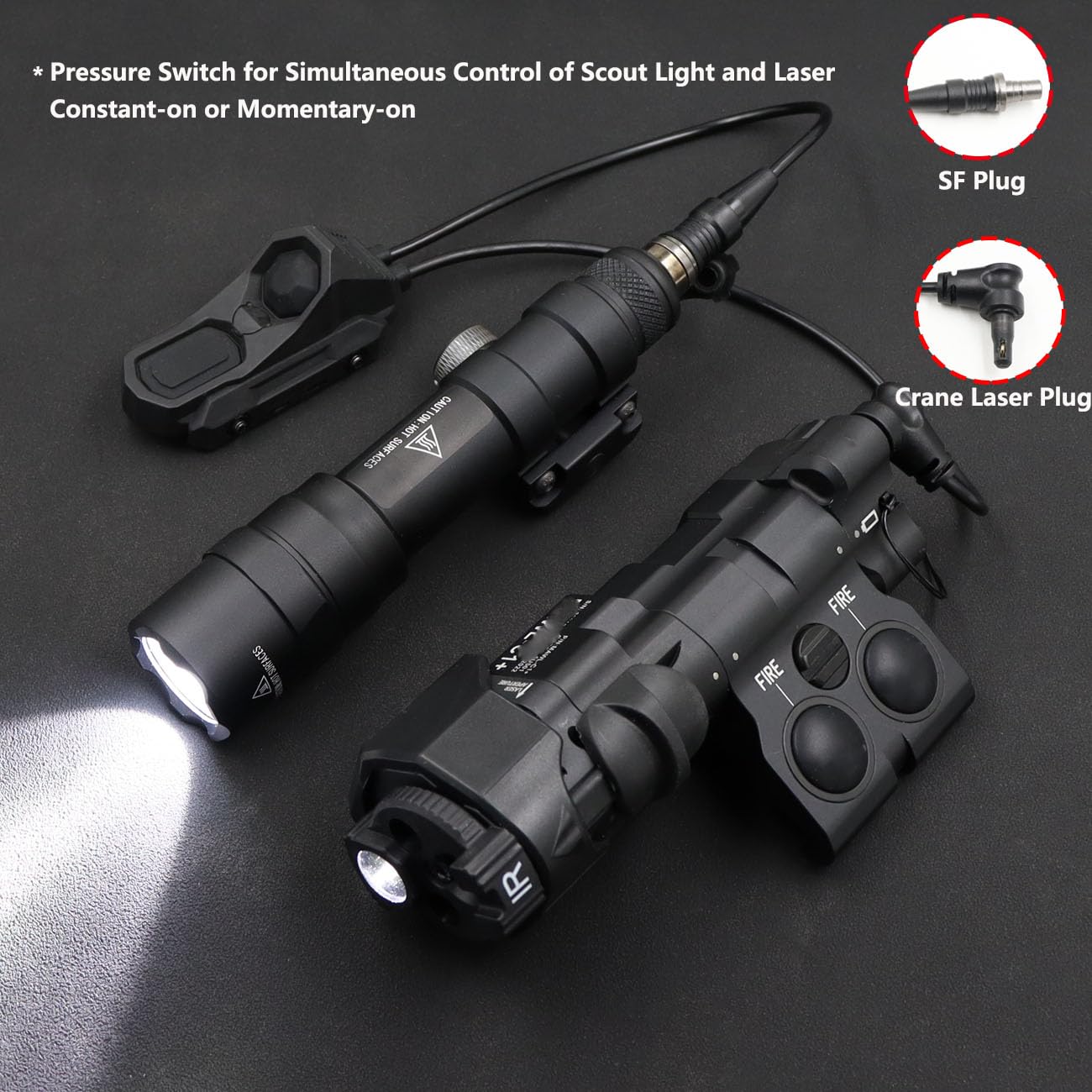 LThyzszb Tactical Dual Remote Pressure Switch Compatible with Crane Laser & SF M300/340/M600/640DF Weapon Lights and Lasers (Crane Laser Plug-Black)