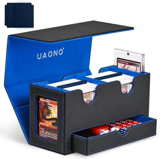 MTG Commander Deck Box - 3-in-1 Magnetic Card Organizer with 2 Top Loaders & Dice Tray | Fits 200 Double Sleeved Cards (Black/Blue)