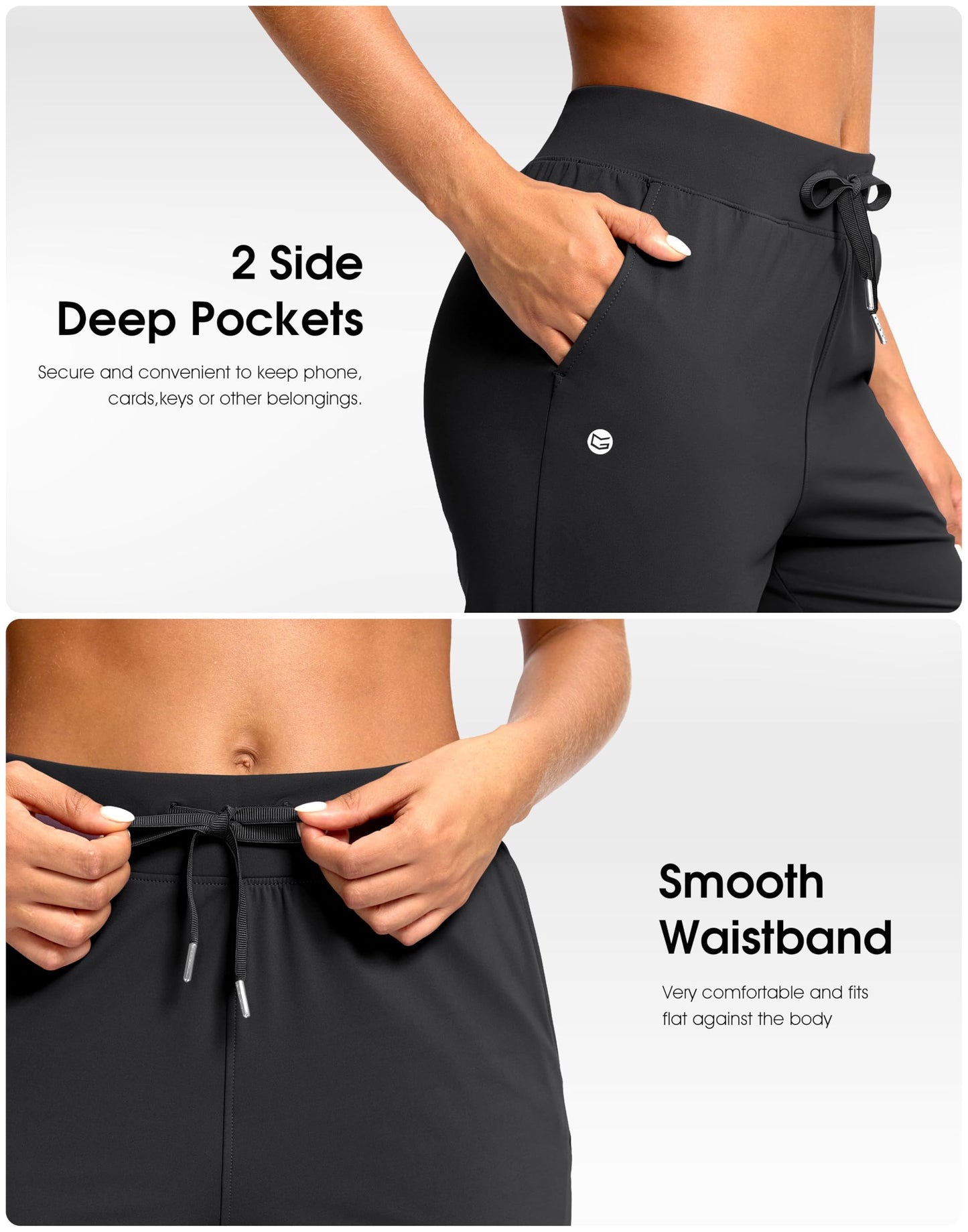 G Gradual Petite Pants for Women 24"/26" Ankle Pants 2 Pockets Stretchy 7/8 Sweatpants for Golf Travel Athletic Casual, Black, M, 24 Inseam