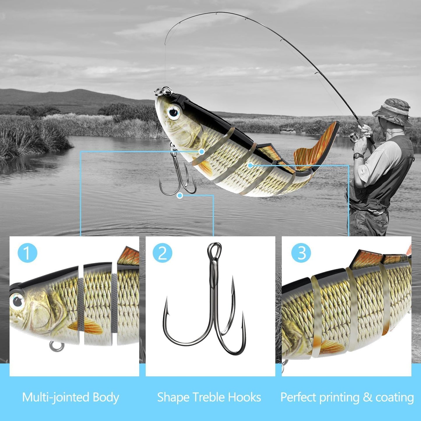 Fishing Lures 6-Pack - Lifelike Jointed Swimbait for Freshwater & Saltwater | Ideal for Bass, Trout, Walleye