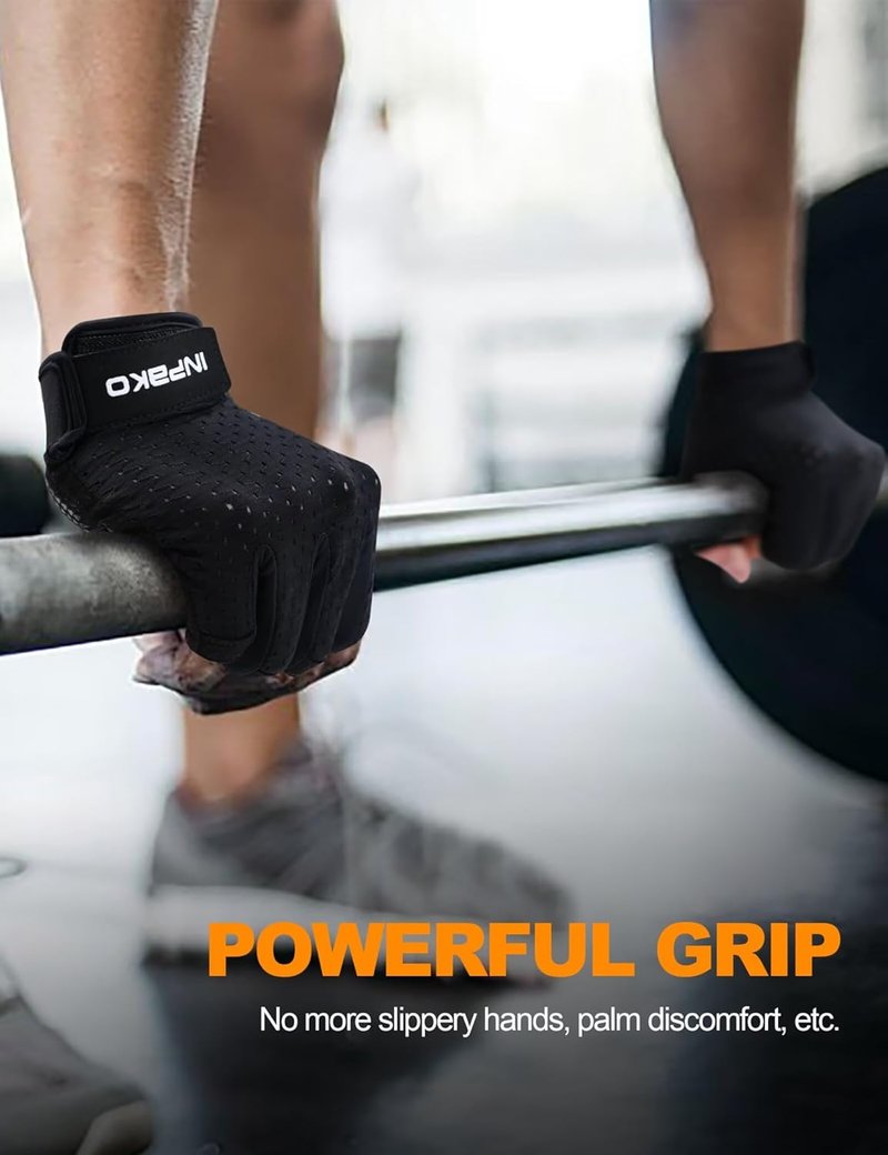 Workout Gloves for Men & Women - Half-Finger Anti-Slip Gym Gloves for Enhanced Grip | Shock-Absorbing, Breathable Black