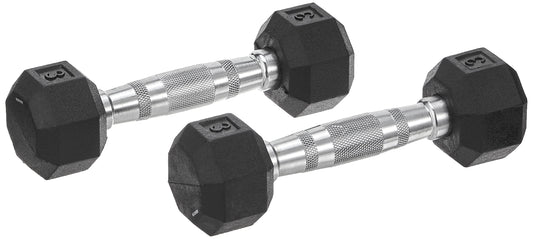 SPRI Dumbbells Hand Weights Set of 2 - 3 lb Rubber Hex Chrome Handle Exercise & Fitness Dumbbell for Home Gym Equipment Workouts Strength Training Free Weights for Women, Men