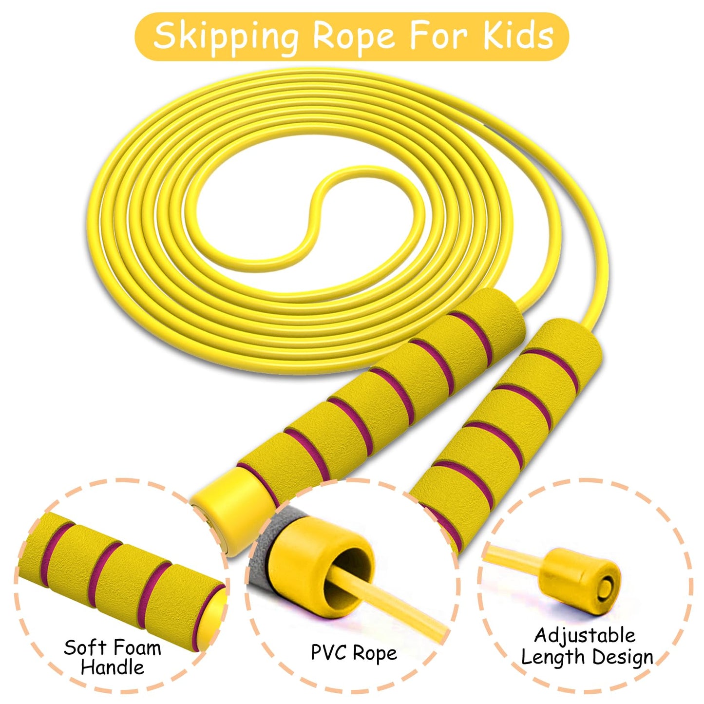 Jump Rope For Kids,Jump Rope Kids,Adjustable Soft Skipping Rope,Toddler Jump Rope With Skin-Friendly Foam Handles For Kids, Boys,Girls,Women, Men,Exercise Activity,Outdoor Fitness