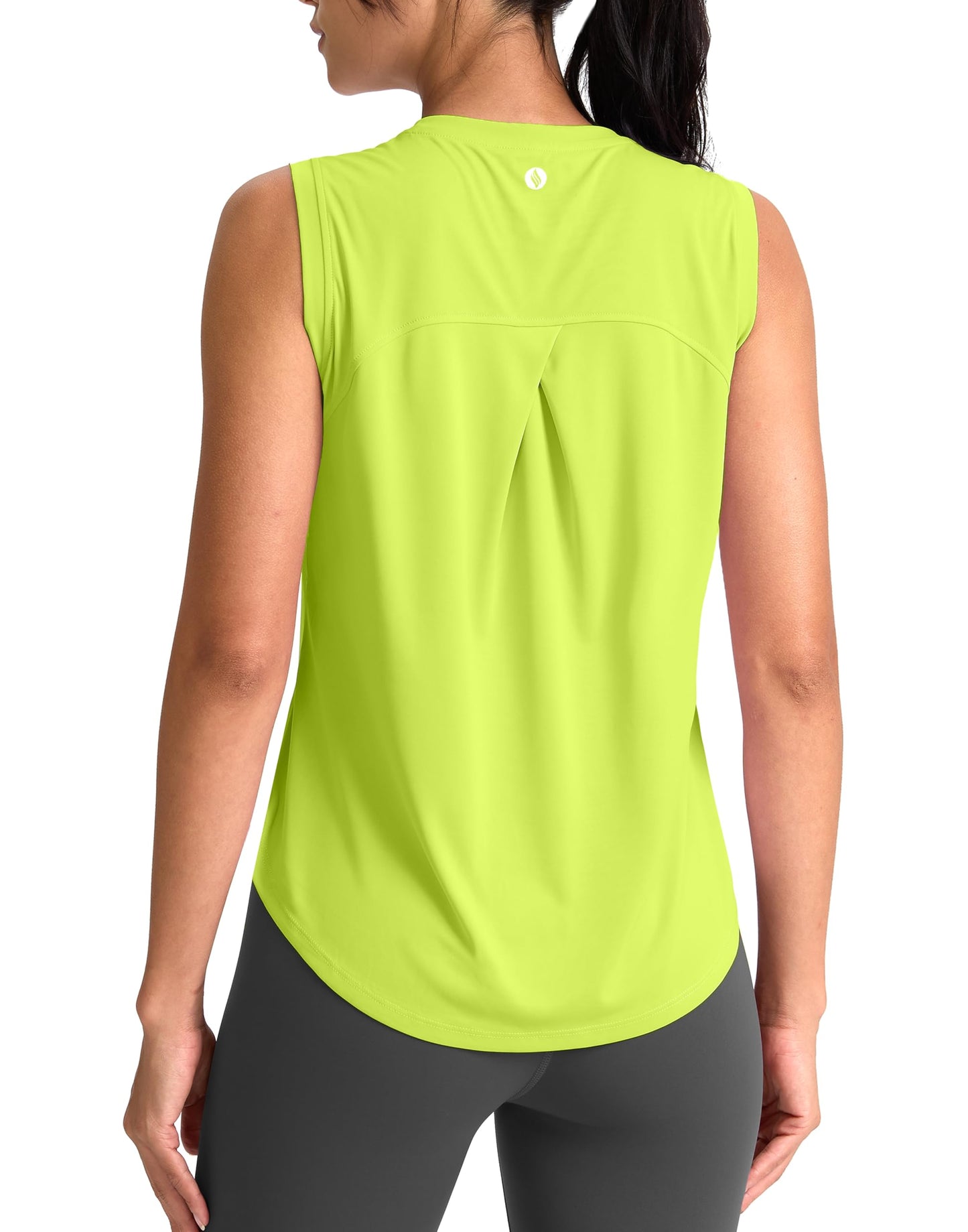 SANTINY Women's Sleeveless Workout Tops Breathable Lightweight Active Tennis Yoga Shirts Athletic Running Tank Tops for Women (Neon Green_S)