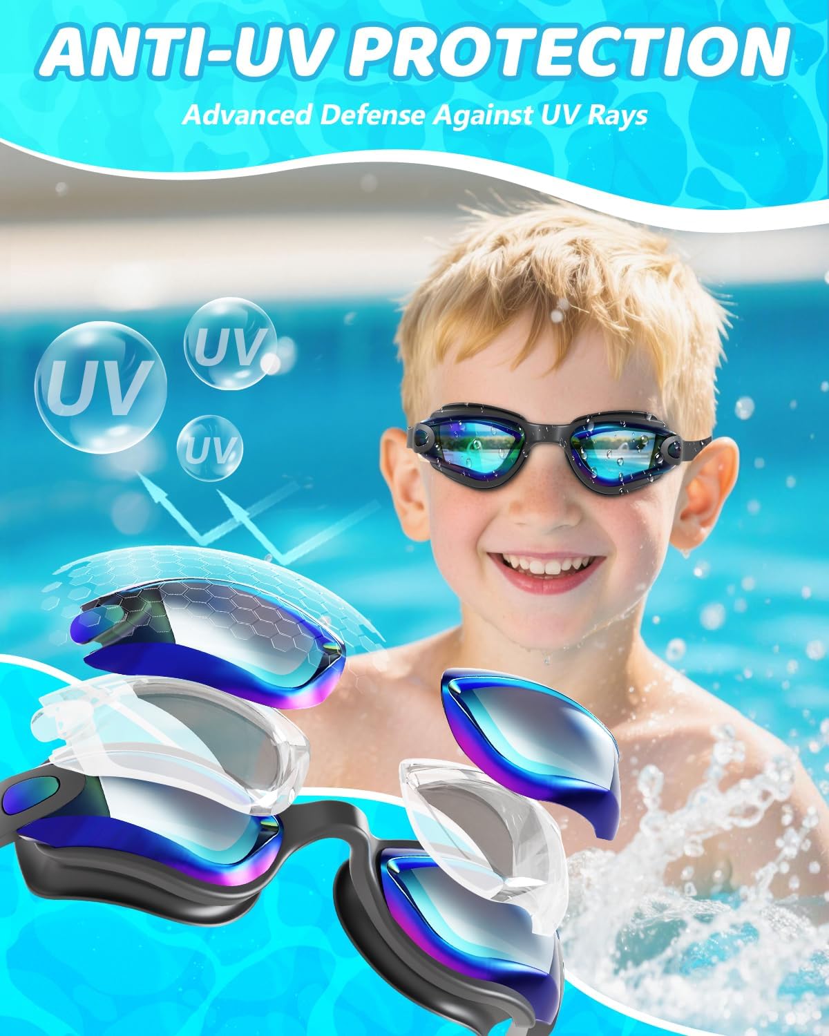 Aegend Swim Goggles for Kids | Anti-Fog, UV Protection, Comfortable Fit for Ages 3-14