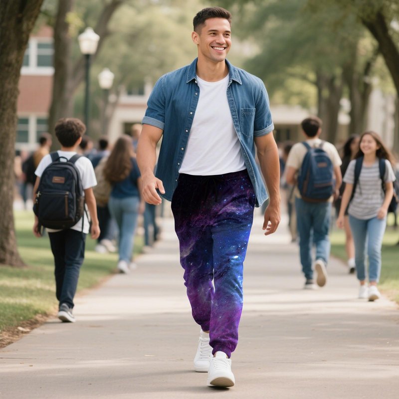 Goodstoworld Men Sweatpants Graphic Joggers for Women Cool Galaxy Rave Pants Neon Clothes Jogging Trousers with Drawstring Pockets L