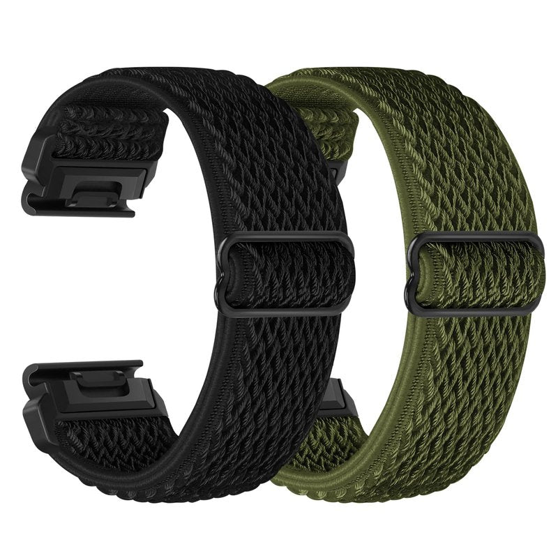 2 Pack Elastic 22mm Watch Quickfit Bands Compatible with Garmin Fenix E 47mm/Fenix 8 47mm/Fenix 7/7 Pro/Fenix 6/6 Pro/Fenix 5/5 Plus, Sport Nylon Replacement Strap