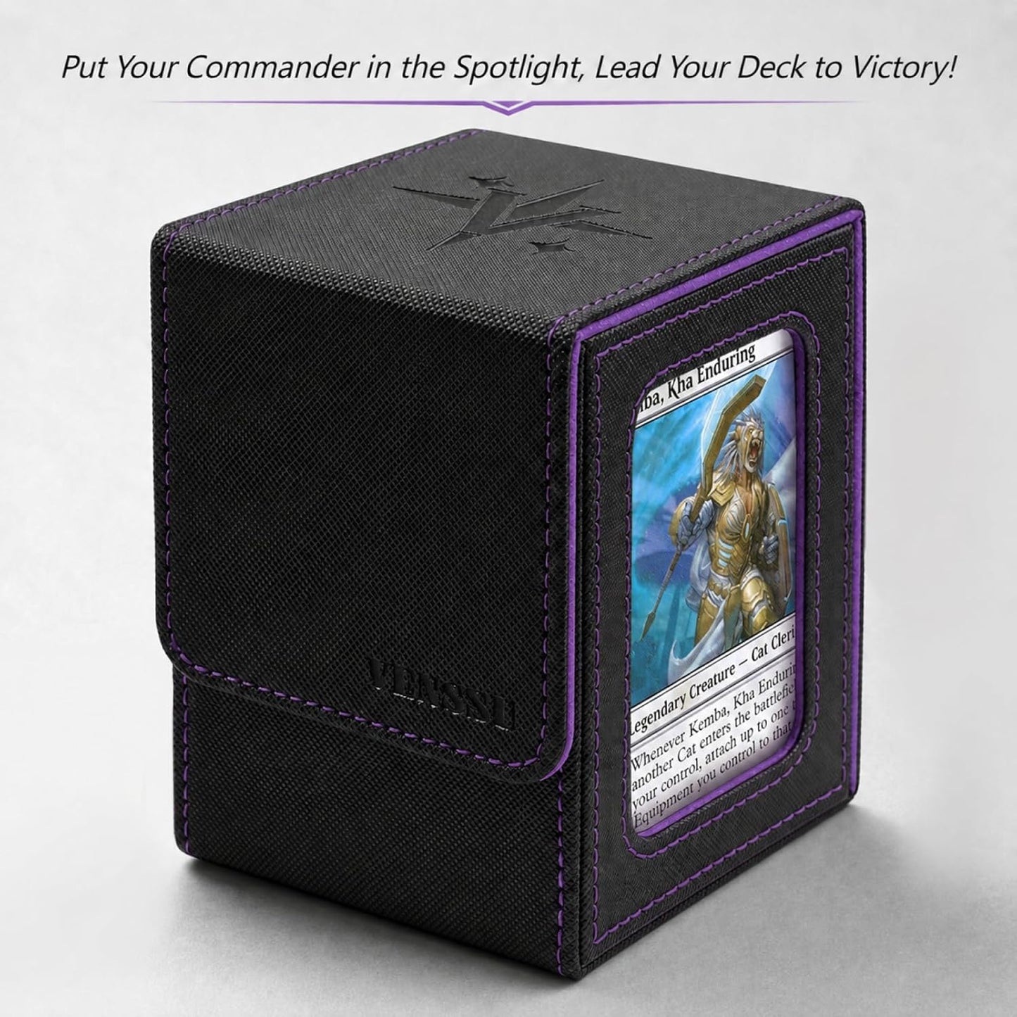MTG Deck Box for Commander | Fits 100 Double-Sleeved Cards, Black & Purple with Dividers