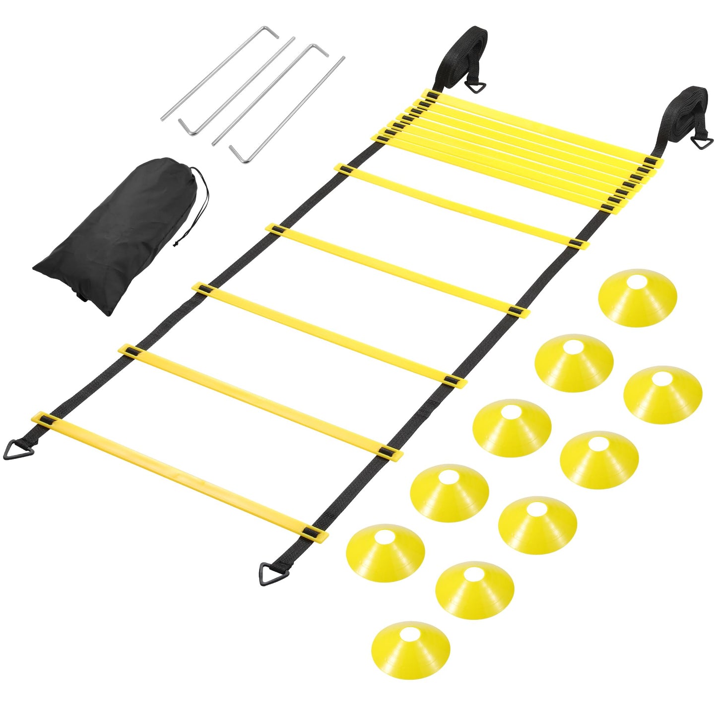 yoopin Agility Ladder Speed Training Equipment Set, 12 Rung 20ft Agility Ladder with Accessories, Football Training Equipment, Ground Footwork Training Equipment, for Soccer Player Training.