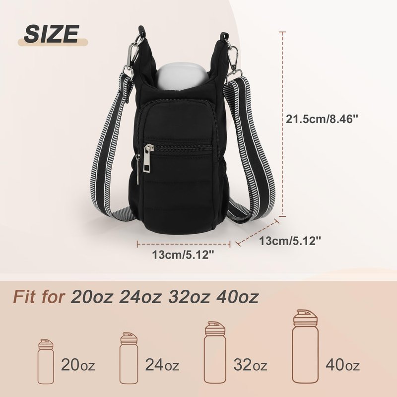 CAPASTEC Water Bottle Carrier Bag, Water Bottle Holder with Adjustable Strap, for Hiking, Cycling, Black