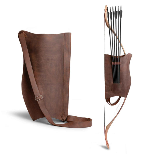 Valhalla Gear, Archery Bow Carrier with Arrow Slots, Adjustable Shoulder Strap, Shooting Targeting, Training, Cosplay, Full Grain Leather, Handmade Archer Accessories (Bourbon Brown)