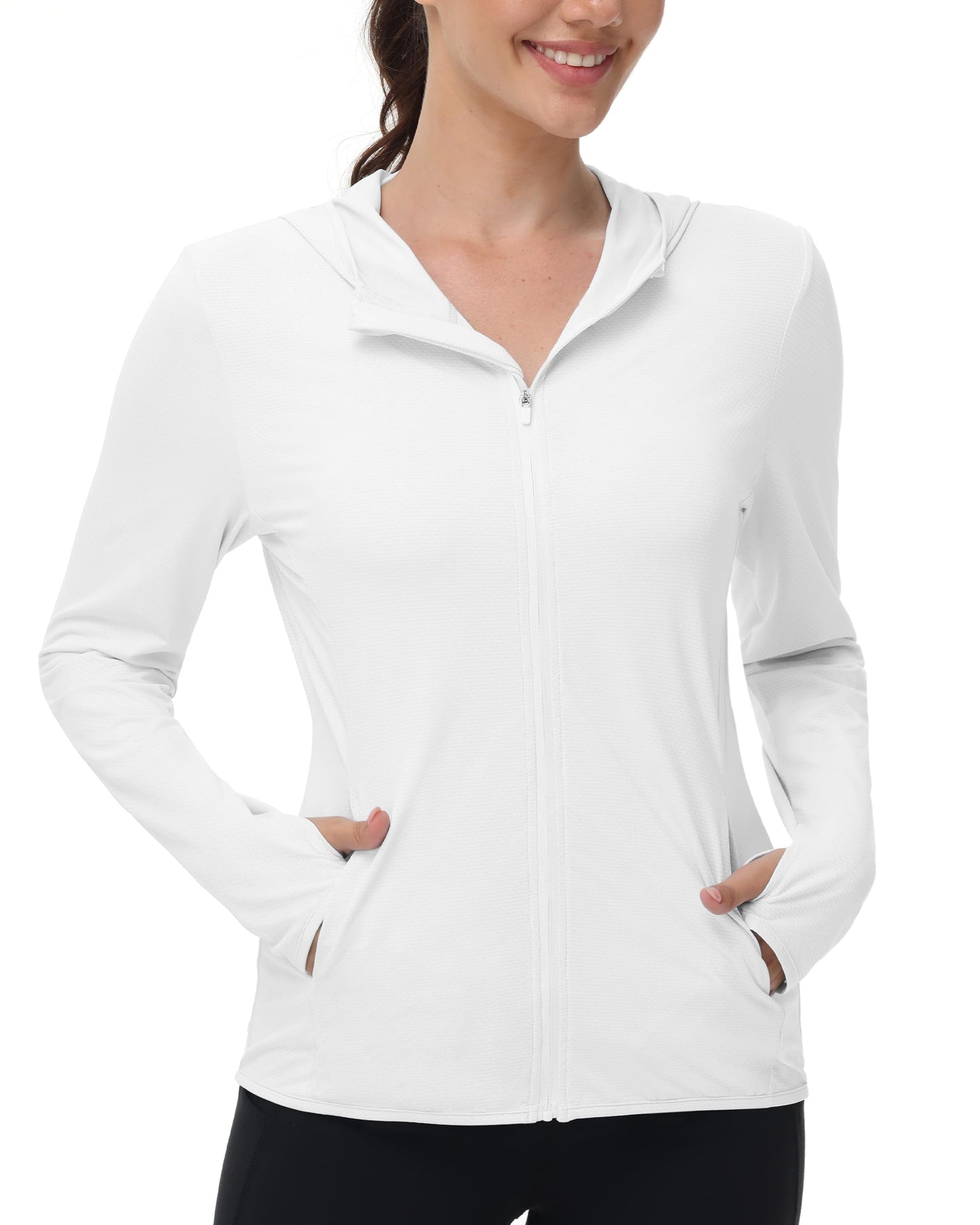 isnowood Womens UPF 50+ SPF Hoodie Jacket, UV Sun Protection Long Sleeve Full Zip Hoodies, Lightweight Athletic Shirts for Hiking Outdoor Workout