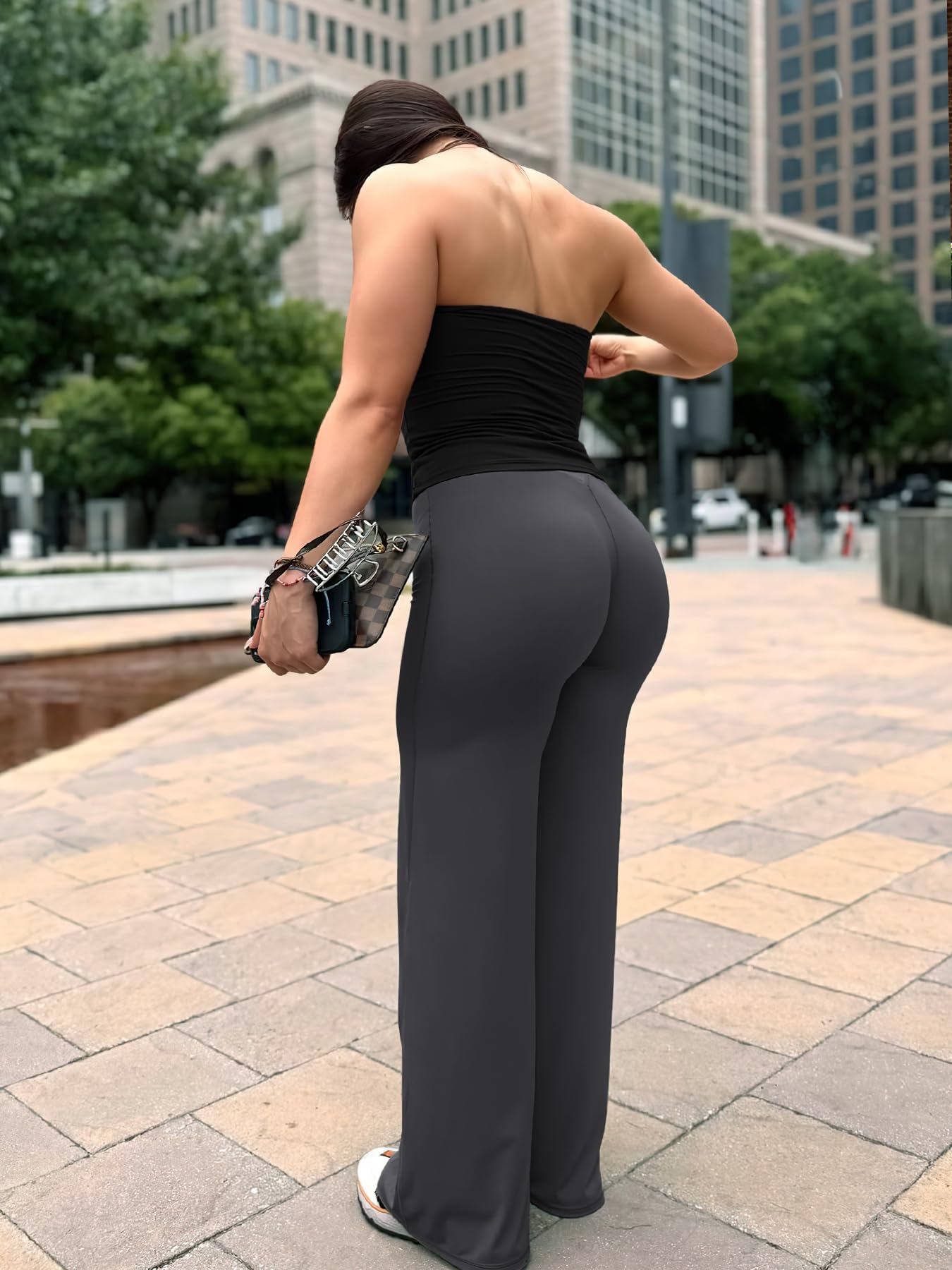 YEOREO Workout Leggings Womens No Front Seam Straight Leggings 33" High Waist Buttery Eddiy Gym Yoga Pants Dark Gray XL