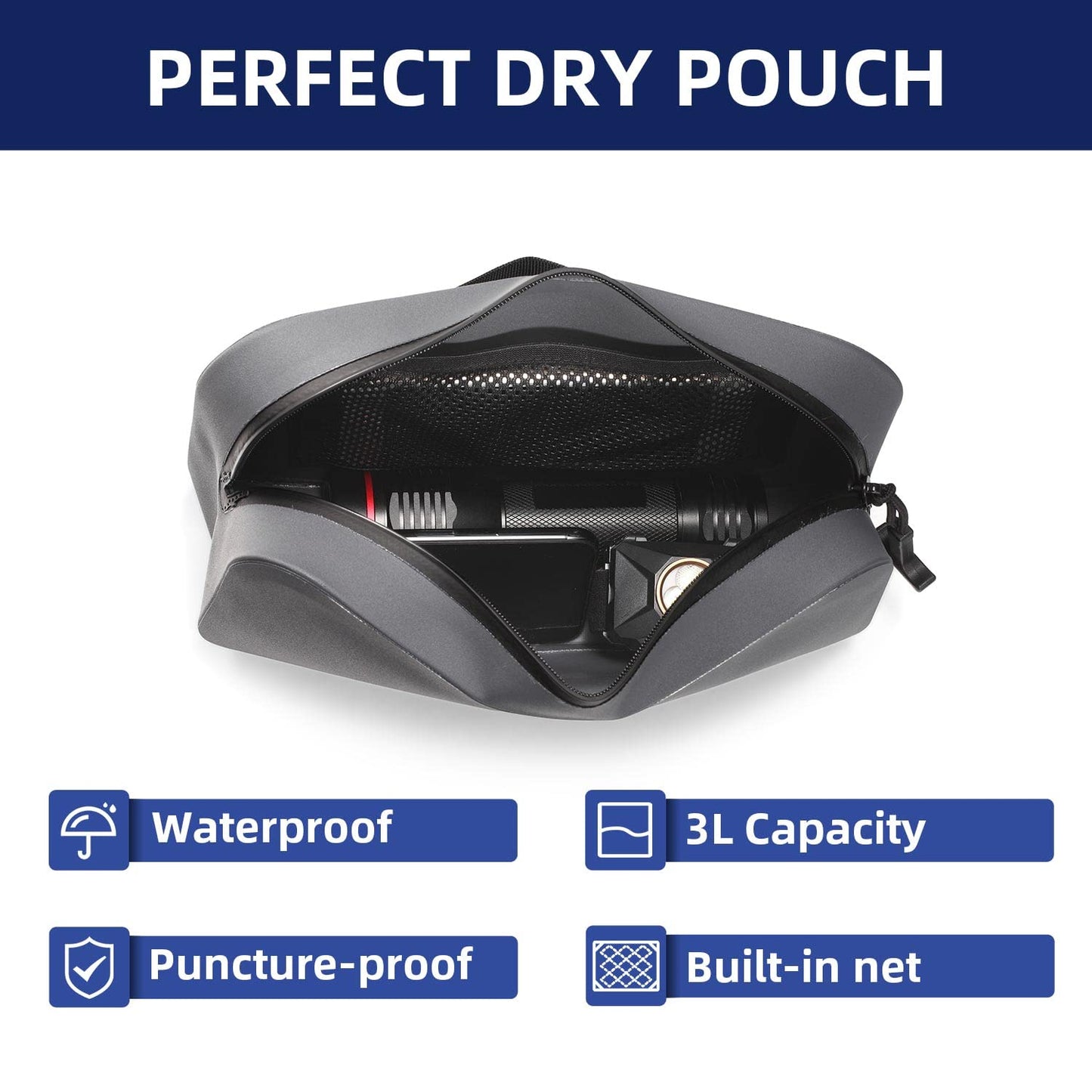 THURSO SURF Waterproof Fanny Pack with Airtight Zipper, 3L Lightweight Waterproof Waist Pack for Kayaking, Paddle Boarding, Beach, Waterproof Fanny Pack for Swimming Men Women (Slate)