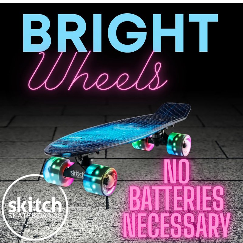 SKITCH Complete Skateboards for Kids Ages 6-12 Beginners Boys Year Old Children Youth Gift Set 22 Inch Penny Board Mini Cruiser ABEC 9 Bearings Skateboard Backpack Bag Skate Tool (Blue Galaxy LED+)