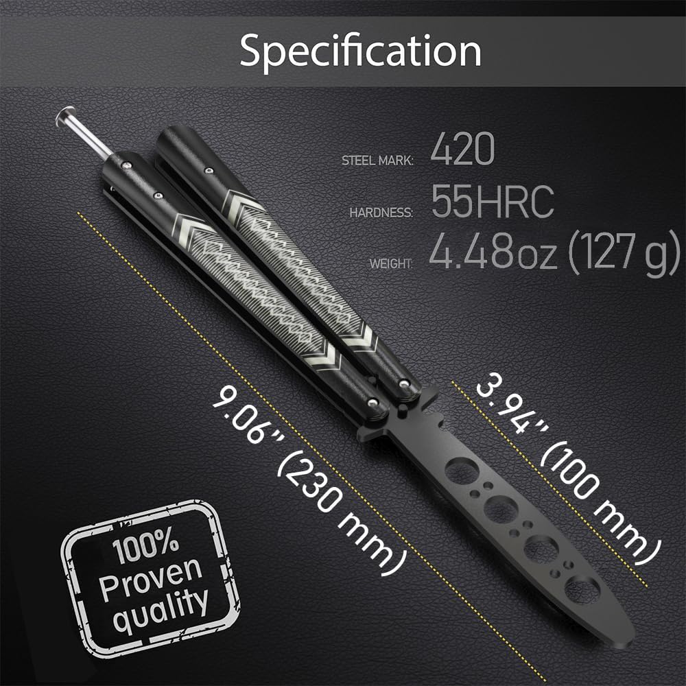 Butterfly Trainer - Practice Balisong - Butterfly Knives NOT Real NOT Sharp Blade - Cool Design - Black Dull Trick - Butter Fly Training - CSGO Fidget Toy - Gift for Husband, Father, Son, Teens K14B