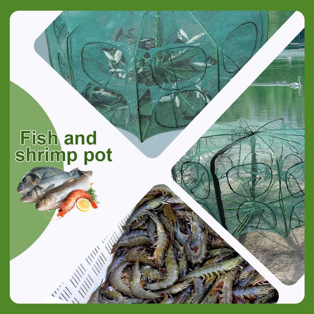 The Magic Foldable Fishing Trap, Folding Fishing Net，2024 Upgrade Auto-Foldable Strengthened Fishing Trap Net, Minnow Traps for Bait Fish，Fish Traps，Crawfish Trap，Minnow Trap(6Holes)