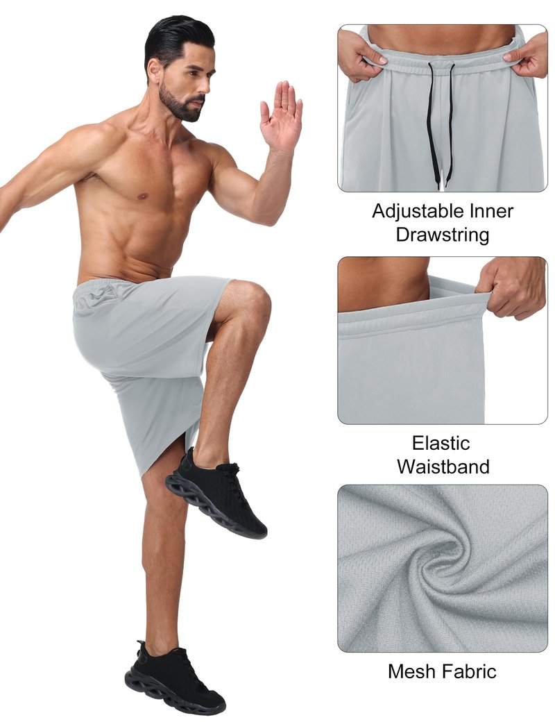 HOPLYNN 5 Pack Mens 7'' Gym Athletic Shorts with Pockets,Mesh Basketball Quick Dry Workout Shorts for Running Activewear 2 Black 2 Grey 1 Blue Large