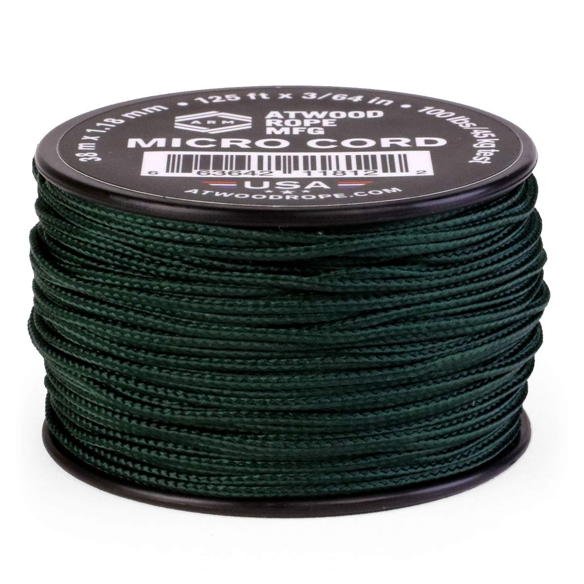 Atwood Rope MFG Tactical Nylon/Polyester Micro Utility Cord 1.18mm X 125ft Reusable Spool | Fishing Gear, Jewelry Making, Camping Accessories (Hunter)