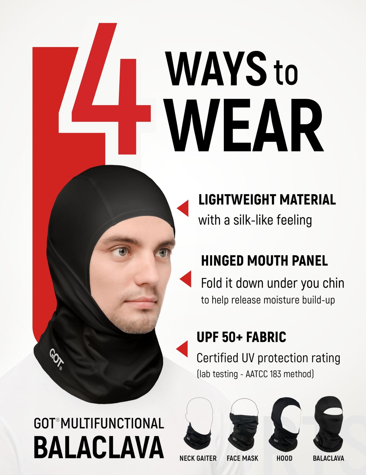 GOT Sports UPF 50+ Balaclava Ski Mask - Windproof Balaclava for Cold Weather Men Women - Snowboard, Motorcycle Sheisty Mask (Black)