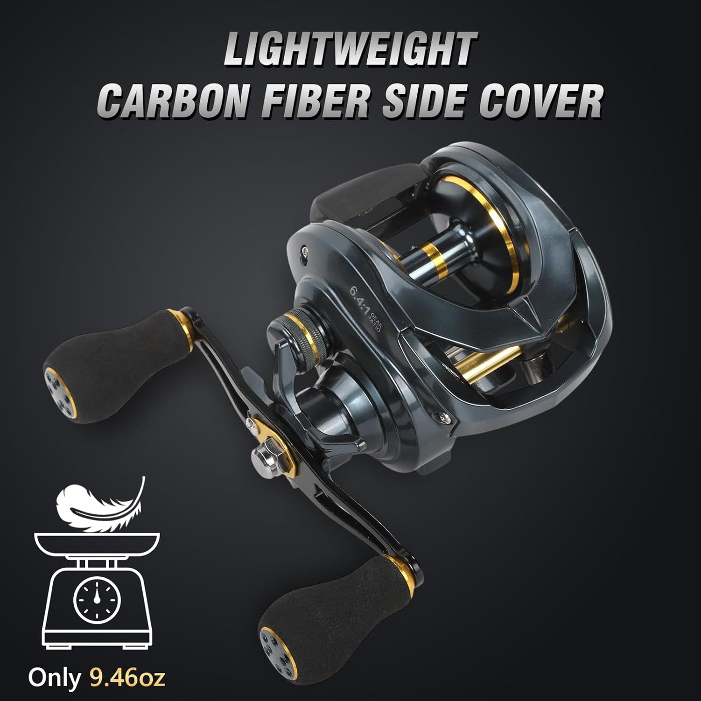 Baitcaster Fishing Reels - 6.4:1 Gear Ratio, 33 Lb Max Drag, 8+1 Stainless Steel Bearings | Freshwater & Saltwater Use