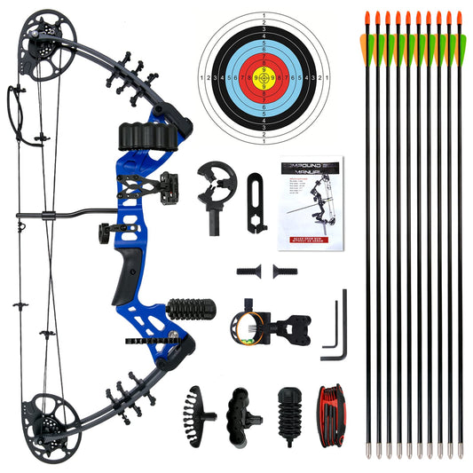 WUXLISTY Youth Compound Bow Set 15-45 Lbs for Teens and Beginner, Package with Archery Hunting Equipment, 5 Pin Sight, Max Speed 320fps, Adjustable, Right Hand, Blue