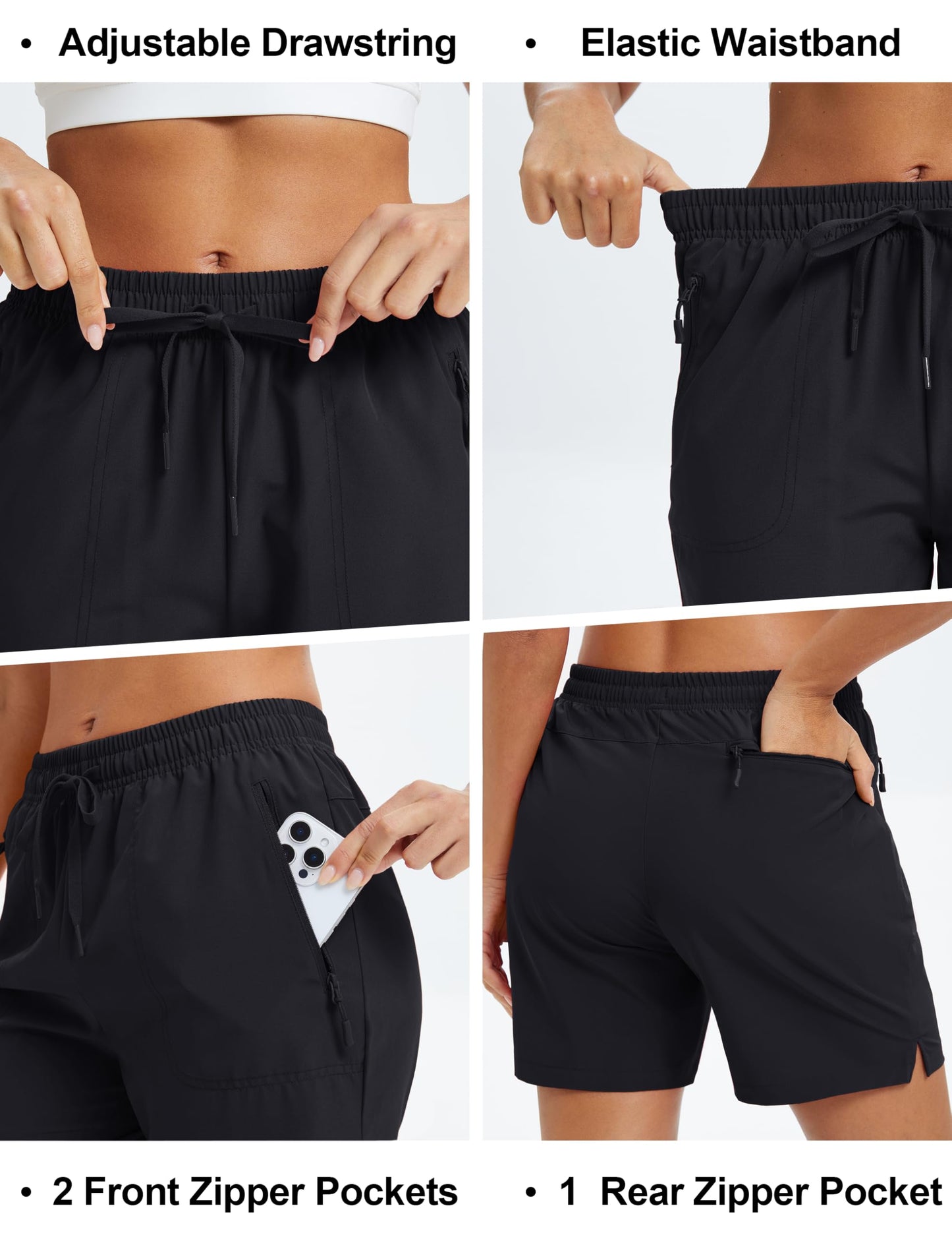 MAGCOMSEN Women's Athletic Hiking Running Shorts with Pockets Lightweight Quick Dry Golf Casual Summer Shorts Black, M