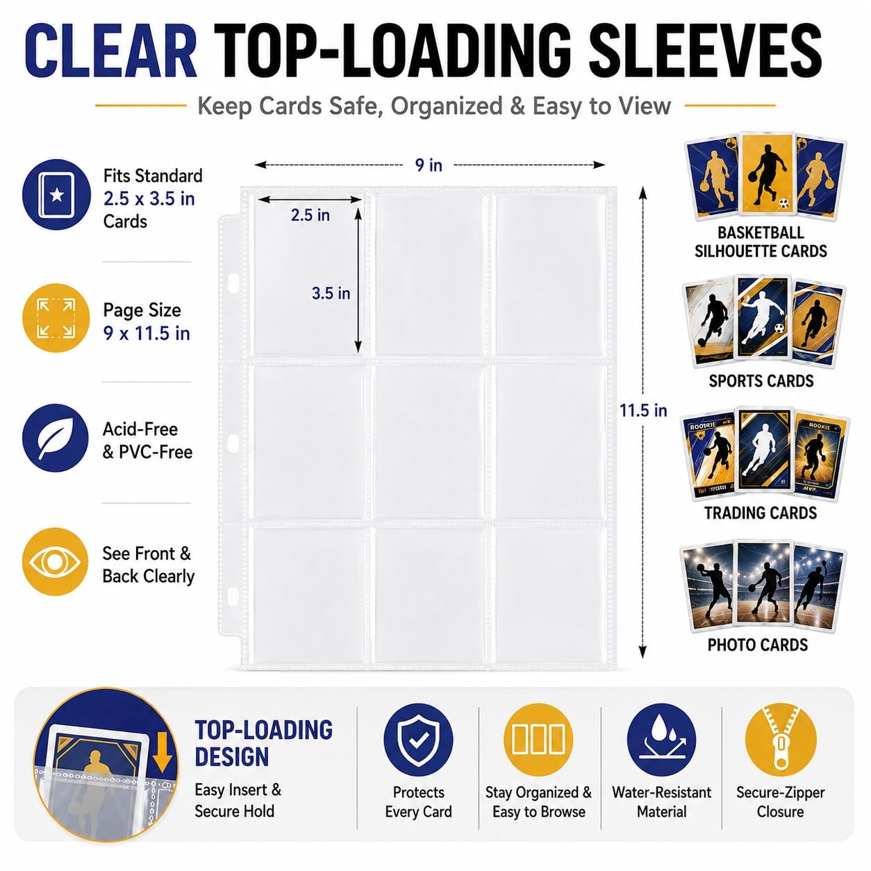 HBK Basketball Card Binder 900 Pockets, PU Leather Collectible Trading Card Albums with 50 Removable Sleeves, 3- Ring Basketball Cards Organizer for Kids & Collector (CR30)