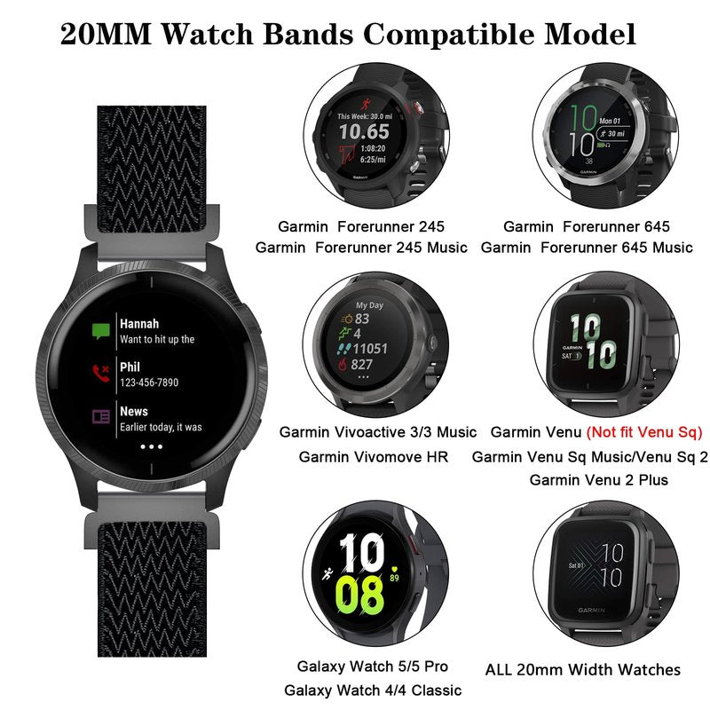 4 Pack Stretchy Watch Bands Compatible with Garmin Venu Bands, 20mm Nylon Straps for Garmin Vivoactive 3,Venu 2 Plus,Vivoactive 3 Music,Forerunner 245/645 /245 Music/645 Music for Women Men