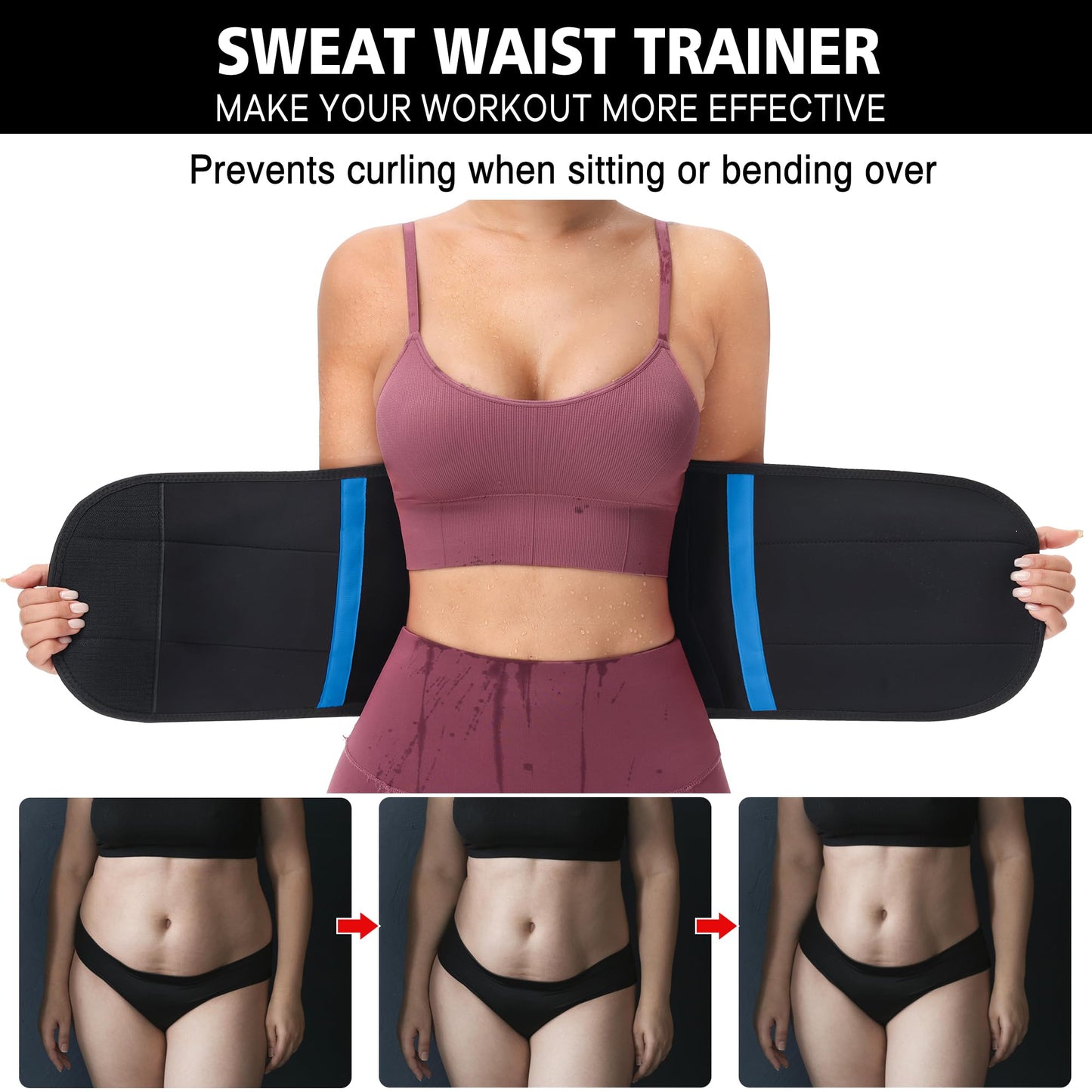 VENUZOR Waist Trainer Belt for Women - Waist Cincher Trimmer - Slimming Body Shaper Belt - Sport Girdle Belt (UP Graded)(Blue,XX-Large)