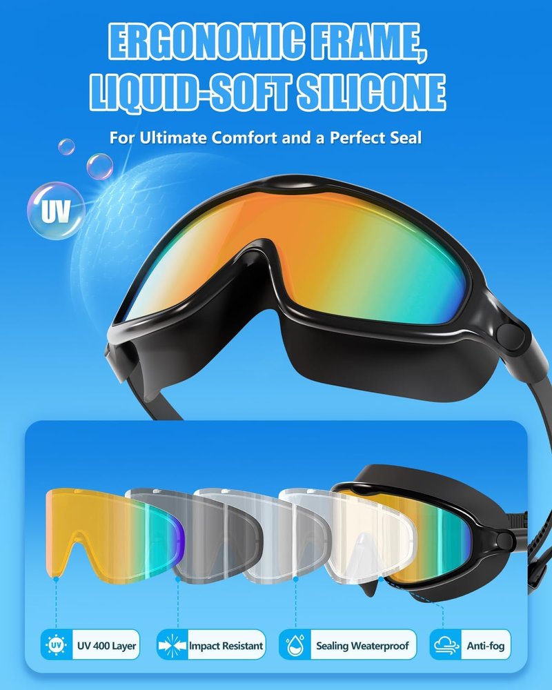 Aegend Swim Goggles - Wide View Anti-Fog & UV Protection | 2-Pack for Adults & Youth