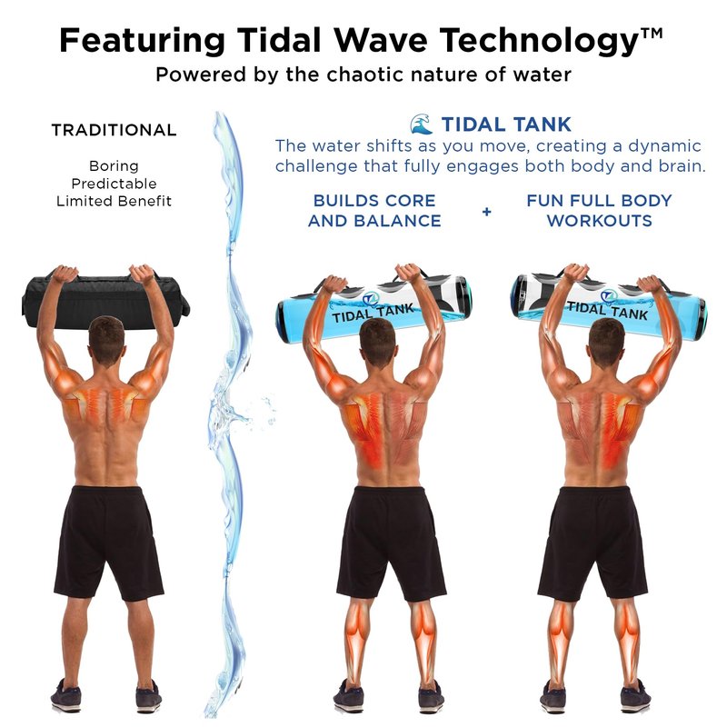 Tidal Tank Classic - Aqua Bag with Water, Sandbag Weighted Workout Equipment for Strength Training Adjustable Weights for Core Stability, Free App for Full Body Workout - up to 49 lb